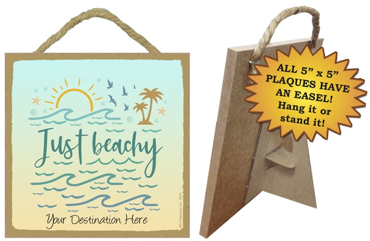 Just beachy / Beach themed 5" x 5" wood plaque with easel on back 66314