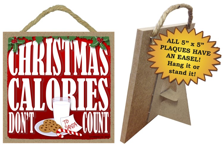 Christmas calories don't count  Cookies and milk with note to Santa 5" x 5" wood 66234