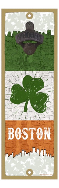 Boston - Rough Irish flag w/shamrock and Boston skyline on top and bottom bottle 350031
