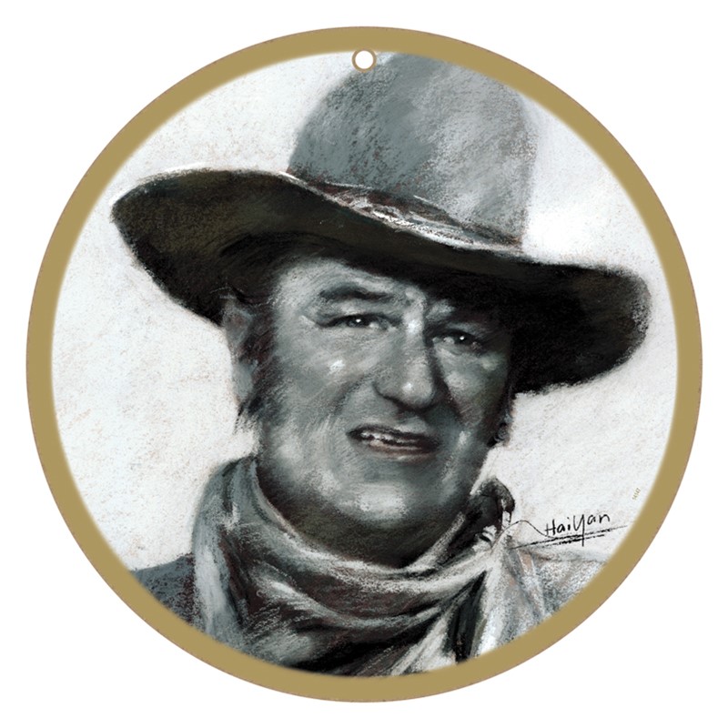 John Wayne / 10" round wood plaque, sign 14147