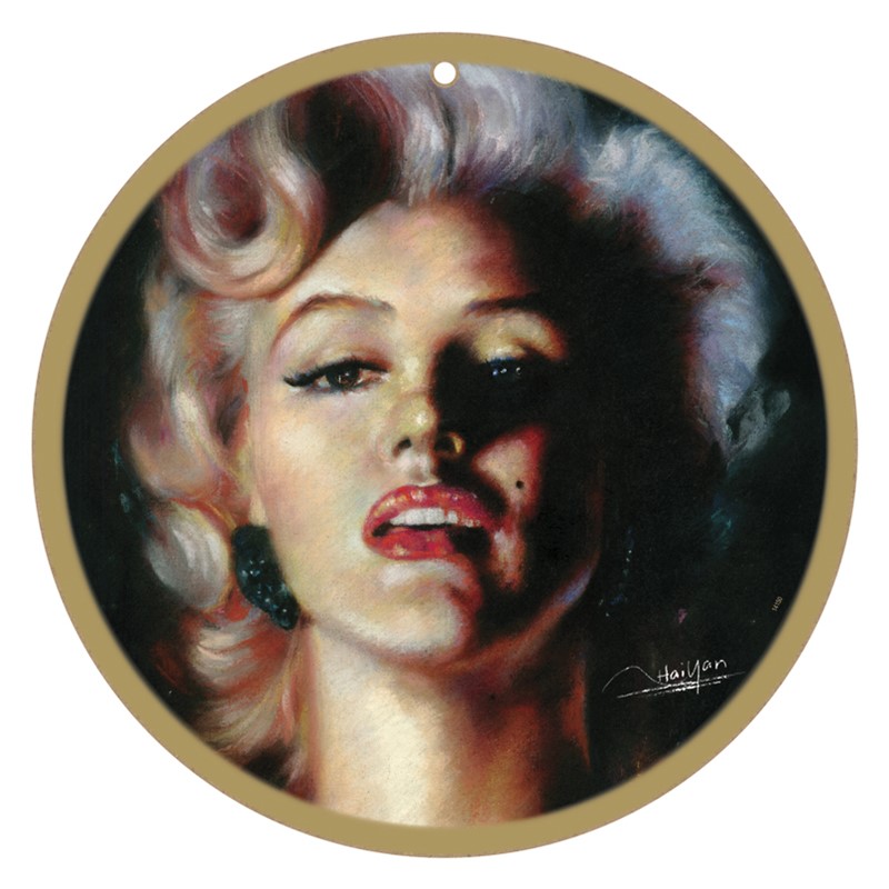 Marilyn Monroe  black background  / 10" round wood plaque, sign 14150