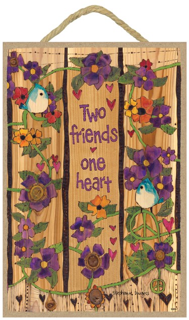 Two Friends - One Heart - Two Blue Birds - Purple Flowers - Painted Peace 55959