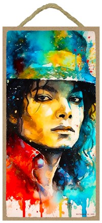 Michael Jackson - face close-up, blue and red colors, hat in water color artwork 14376