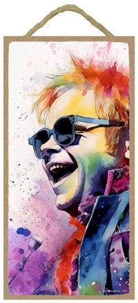 Elton John - Smiling with sunglasses in water color artwork design, 5" x 10" woo 14377