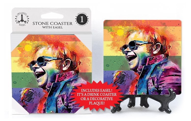 Elton John is all smiles while wearing and a vibrant rainbow full of watercolors 46462