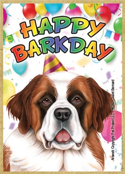Saint Bernard Happy Barkday wood fridge magnet 46260