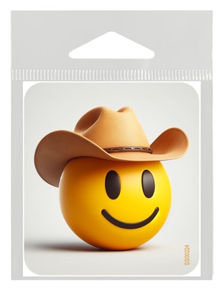 3D smiley face wearing cowboy hat Small 2.3" x 2.6" vinyl sticker SS00224