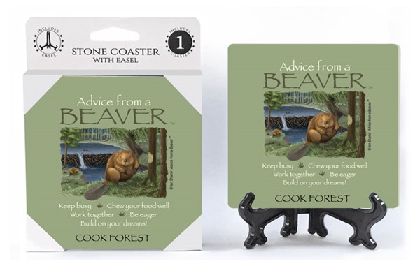 Beaver / Advice From - 4" x 4" table coaster - 1 per pack with easel - offi…