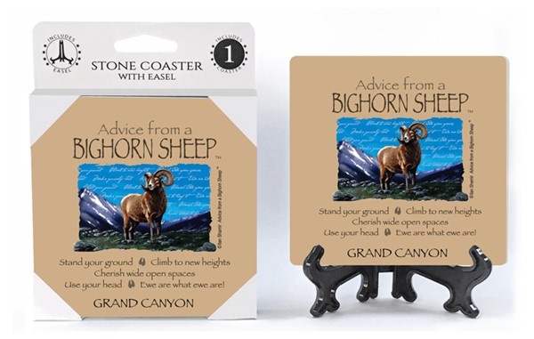 Big Horn Sheep / Advice From - 4" x 4" table coaster - 1 per pack with ease...