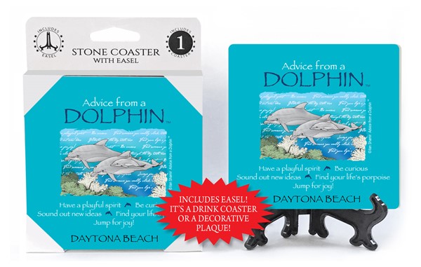 Dolphin / Advice From - 4" x 4" table coaster - 1 per pack with easel - off…