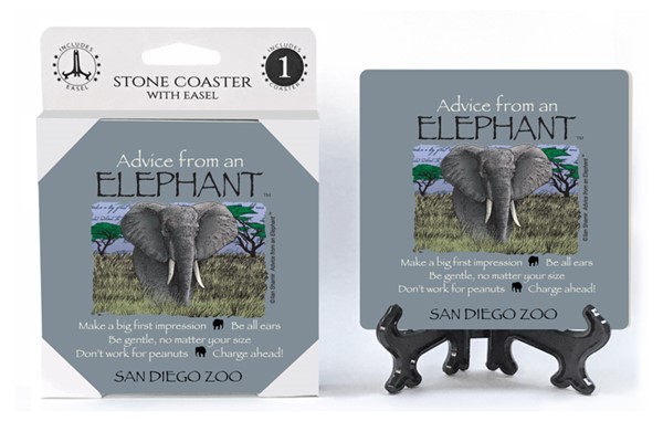 Elephant / Advice From - 4" x 4" table coaster - 1 per pack with easel - of…