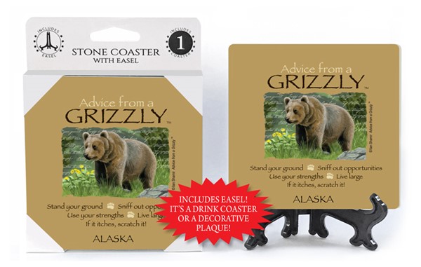 Grizzly / Advice From - 4" x 4" table coaster - 1 per pack with easel - off…