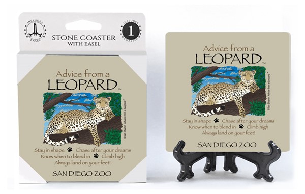 Leopard / Advice From - 4" x 4" table coaster - 1 per pack with easel - off…