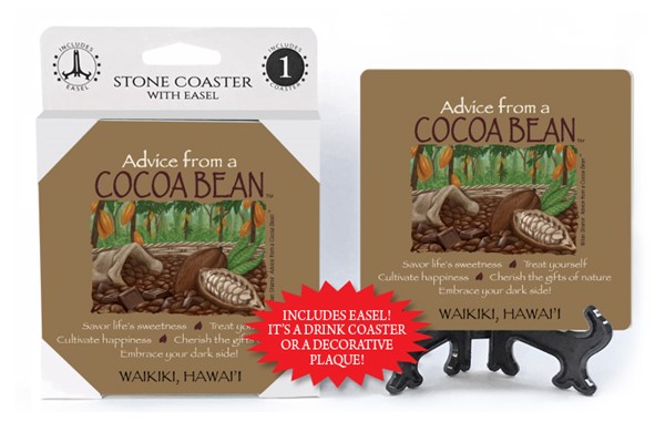 Cocoa Bean / Advice From - 4" x 4" table coaster - 1 per pack with easel - …