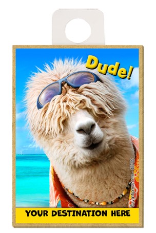 Surfer Alpaca - Dude! wood fridge magnets featuring the artwork of Avanti P…