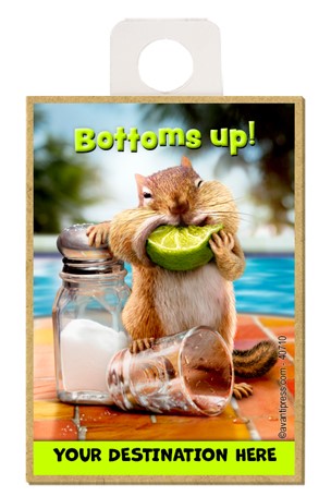 Chipmunk with Lime - Bottoms up! wood fridge magnets featuring the artwork …