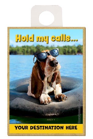 Basset in Inner Tube - Hold my callsÂ… wood fridge magnets featuring the ar…