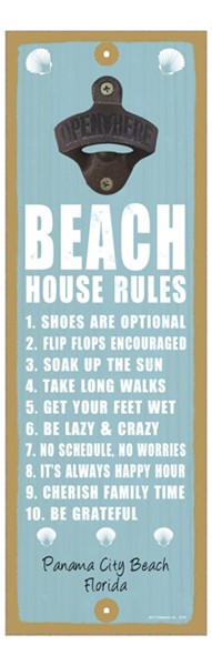 Beach house rules (Blue and white) 5" x 15" bottle opener wood plaque