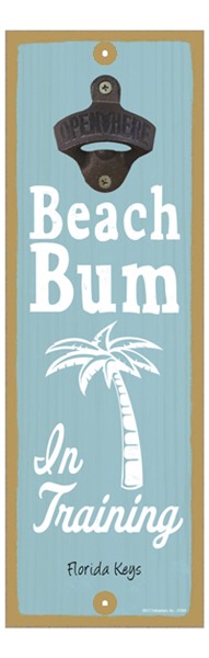 Beach bum in training (palm tree image) 5" x 15" bottle opener wood plaque