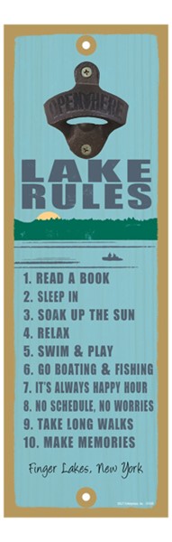 Lake rules (lake image) 5" x 15" bottle opener wood plaque