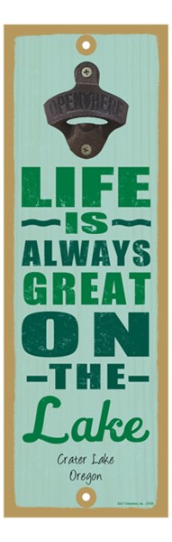 Life is always great on the lake 5" x 15" bottle opener wood plaque