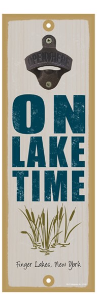 On lake time (cat tails in water image) 5" x 15" bottle opener wood plaque ...