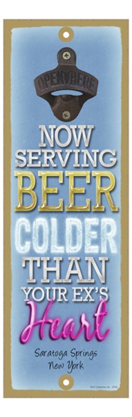 Now serving beer colder than your ex's heart - ice blue background