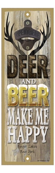 Deer and beer make me happy - Antlers with distressed wooden background