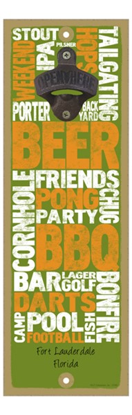 Beer word art with orange and white letters, and green background