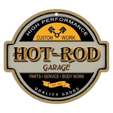 Hot-Rod Garage 10" round wood plaque