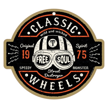 Classic Wheels Street Destroyer motorcycle or hot rod 10" wood plaque, sign