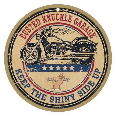 Busted Knuckle Garage - Keep the Shiny Side UP - Motorcycle 10" wood plaque…