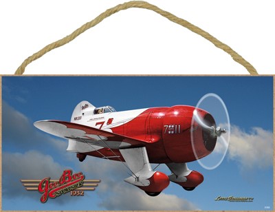 Gee Bee red and white plane 5" x 10" wood plaque, sign - features the artwo…