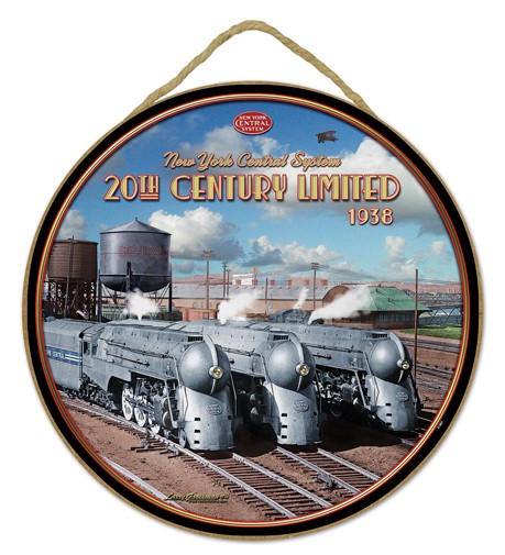20th Century Trio trains 10" round wood plaque, sign - features the artwork…
