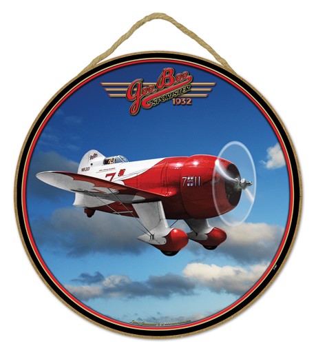 GeeBee Sportster - red and white plane 10" round wood plaque, sign - featur…