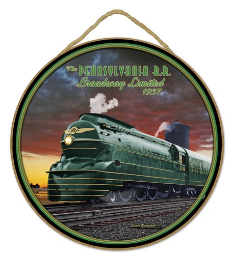 Pennsylvania RR train 10" round wood plaque, sign - features the artwork of…