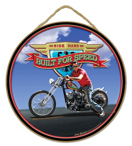 Ride Hard - Built for Speed - Motorcycle 10" round wood plaque, sign - feat…