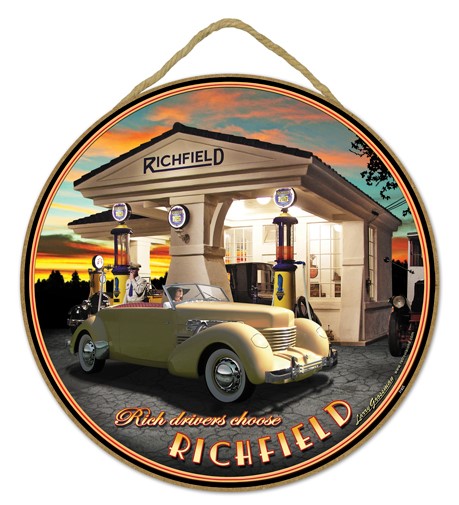 Richfield - Rich Drivers choose Richfield car 10" round wood plaque, sign -…