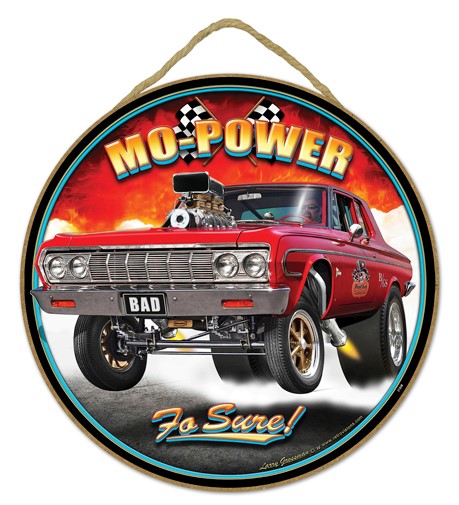 Mo-Power Red Plymouth '64 Belvedere "Super Stock Gasser" 10" round wood pla…