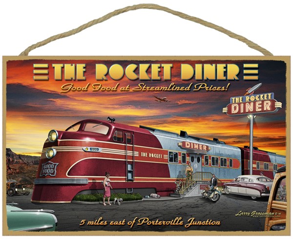 The Rocket Diner 10" x 16" wood plaque, sign - features the artwork of Larr…