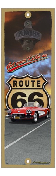 Get your kicks on Route 66 (with red corvette) 5" x 15" bottle opener