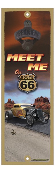 Meet me on Route 66 (yellow hot rod, canyon in background)
