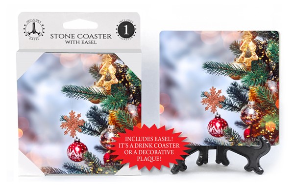 Christmas Ornaments hanging on tree - blurred white snowy glitter bkgd 1-pa...