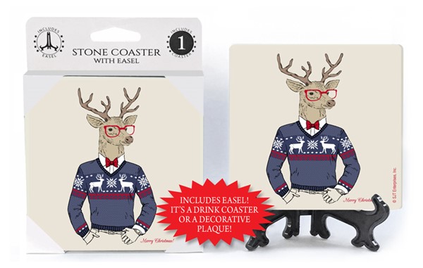 Hipster Deer - Christmas sweater worn by a deer wearing reading glasses 1-p...