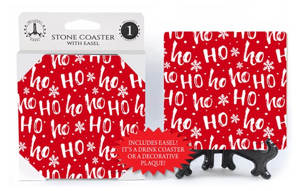 Christmas wrapping paper with Ho Ho and snowflakes pattern 1-pack coaster w...