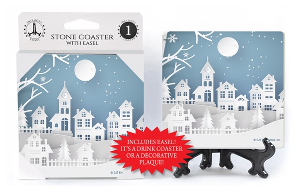 Paper city cutouts - Night scene w/stars and moon - Christmas 1-pack coaste...