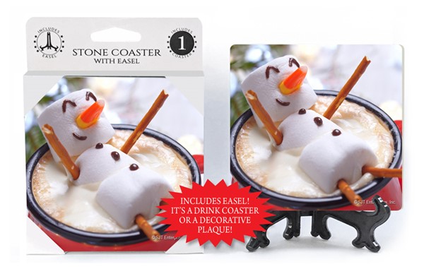 Marshmallow snowman w/pretzel arms floating in hot cocoa - Christmas 1-pack...