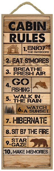 Cabin Rules: 1-10 list (Rustic wood planks) 5" x 15" wood Plank plaques, sign.