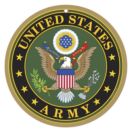 Military Army Logo on Round Wood Plaque Sign