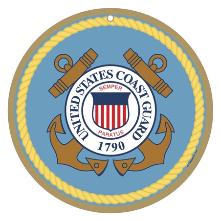 Military Coast Guard Logo on Round Wood Plaque Sign